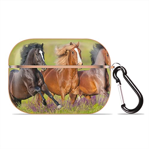 Pferd läuft auf Blumen Schutzhülle Kompatibel mit Apple AirPods Pro Stilvolle Glänzende Hartschale Grassland Horse Airpod Case Cover mit Tragbarem Schlüsselanhänger (Roségold) von SEEKJOYS
