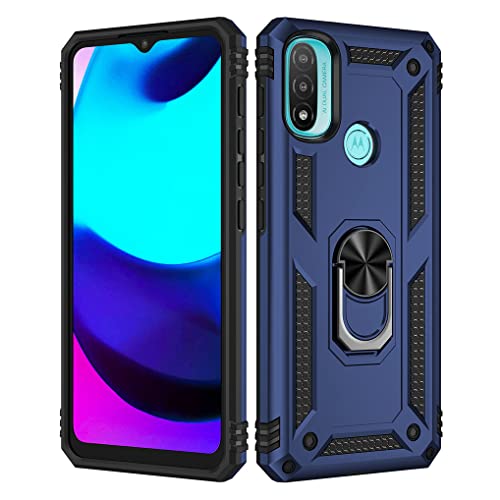 SEEKO Hülle für Motorola Moto E20/Moto E30/Moto E40, Militär Strapazierfähig Robust Handyhülle Outdoor Stoßfest Silikon TPU + PC Handy Case Schutzhülle mit 360 Grad Ring Ständer - Blau von SEEKO