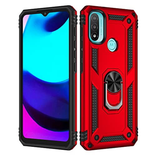 SEEKO Hülle für Motorola Moto E20/Moto E30/Moto E40, Militär Strapazierfähig Robust Handyhülle Outdoor Stoßfest Silikon TPU + PC Handy Case Schutzhülle mit 360 Grad Ring Ständer - Rot von SEEKO