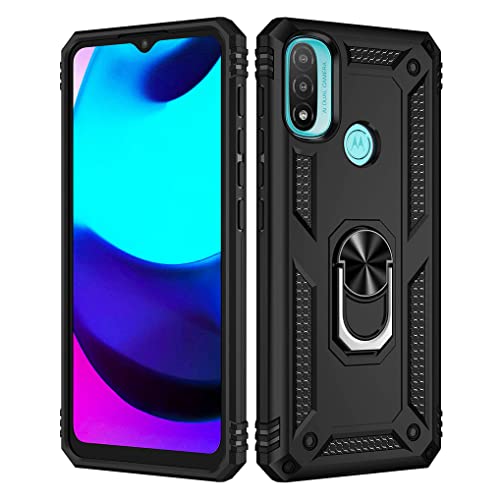 SEEKO Hülle für Motorola Moto E20/Moto E30/Moto E40, Militär Strapazierfähig Robust Handyhülle Outdoor Stoßfest Silikon TPU + PC Handy Case Schutzhülle mit 360 Grad Ring Ständer - Schwarz von SEEKO