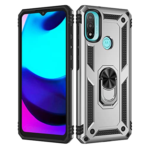 SEEKO Hülle für Motorola Moto E20/Moto E30/Moto E40, Militär Strapazierfähig Robust Handyhülle Outdoor Stoßfest Silikon TPU + PC Handy Case Schutzhülle mit 360 Grad Ring Ständer - Silber von SEEKO