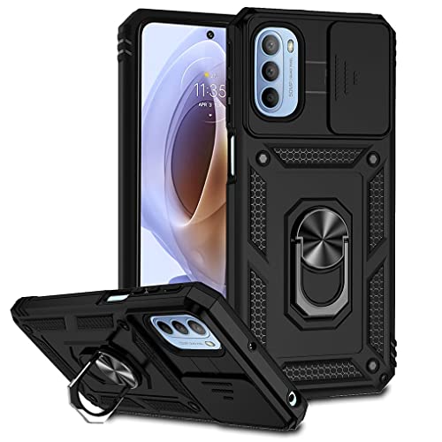 SEEKO Hülle für Motorola Moto G31 / Moto G41, Militär Robust Handyhülle Outdoor Stoßfest Silikon TPU + PC Handy Case Schutzhülle mit Kameraschutz und 360 Grad Ring Ständer - Schwarz von SEEKO