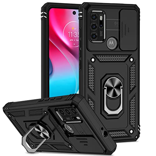 SEEKO Hülle für Motorola Moto G60s, Militär Robust Handyhülle Outdoor Stoßfest Silikon TPU + PC Handy Case Schutzhülle mit Kameraschutz und 360 Grad Ring Ständer - Schwarz von SEEKO