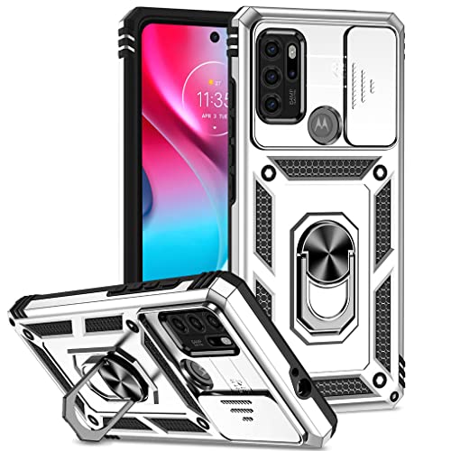 SEEKO Hülle für Motorola Moto G60s, Militär Robust Handyhülle Outdoor Stoßfest Silikon TPU + PC Handy Case Schutzhülle mit Kameraschutz und 360 Grad Ring Ständer - Silber von SEEKO