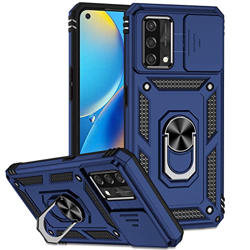 SEEKO Hülle für Oppo A74 4G, Militär Robust Handyhülle Outdoor Stoßfest Silikon TPU + PC Handy Case Schutzhülle mit Kameraschutz und 360 Grad Ring Ständer - Blau von SEEKO