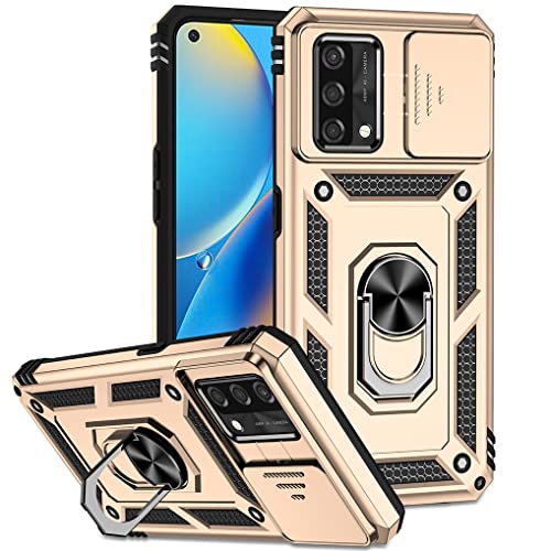 SEEKO Hülle für Oppo A74 4G, Militär Robust Handyhülle Outdoor Stoßfest Silikon TPU + PC Handy Case Schutzhülle mit Kameraschutz und 360 Grad Ring Ständer - Gold von SEEKO