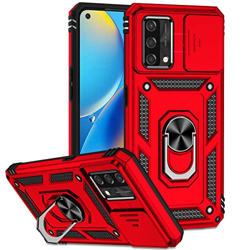 SEEKO Hülle für Oppo A74 4G, Militär Robust Handyhülle Outdoor Stoßfest Silikon TPU + PC Handy Case Schutzhülle mit Kameraschutz und 360 Grad Ring Ständer - Rot von SEEKO