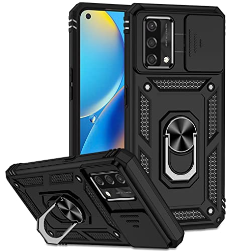 SEEKO Hülle für Oppo A74 4G, Militär Robust Handyhülle Outdoor Stoßfest Silikon TPU + PC Handy Case Schutzhülle mit Kameraschutz und 360 Grad Ring Ständer - Schwarz von SEEKO