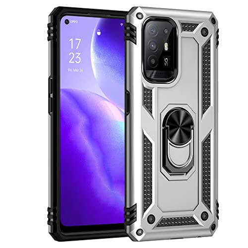 SEEKO Hülle für Oppo A94 5G, Militär Strapazierfähig Robust Handyhülle Outdoor Stoßfest Silikon TPU + PC Handy Case Schutzhülle mit 360 Grad Ring Ständer - Silber von SEEKO