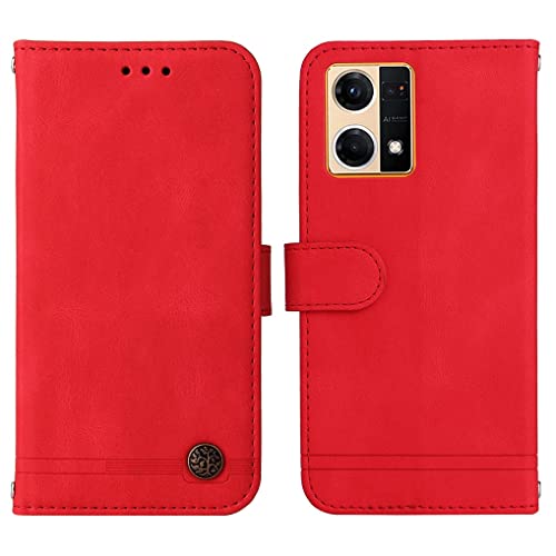 SEEKO Hülle für Oppo Reno7 4G (Oppo Reno 7) Handyhülle, Premium PU Flip Brieftasche Schutzhülle mit Ständer/Kartenfach/Magnetisch Stoßfeste Lederhülle Ultra-dünn Klapphülle - Rot von SEEKO
