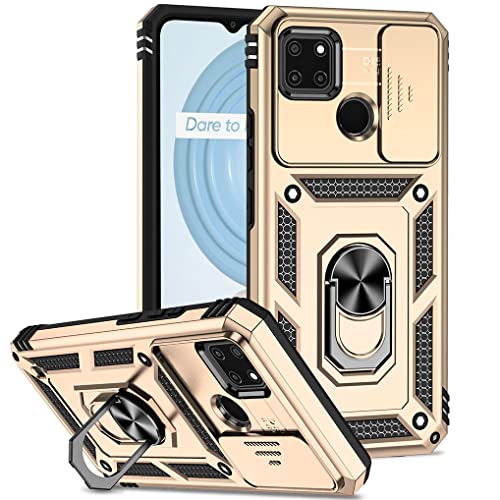 SEEKO Hülle für Realme C21Y / Realme C25Y, Militär Robust Handyhülle Outdoor Stoßfest Silikon TPU + PC Handy Case Schutzhülle mit Kameraschutz und 360 Grad Ring Ständer - Gold von SEEKO