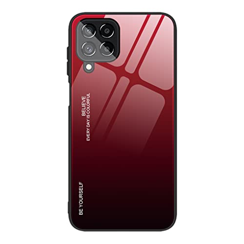 SEEKO Hülle für Samsung Galaxy M53 5G, Ultradünne Gehärtetem Glas Zurück & Weich Silikon TPU Rahmen Handyhülle Farbverlauf Farbe Case Stoßfest Schutzhülle, Elegantes Rot von SEEKO