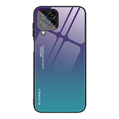 SEEKO Hülle für Samsung Galaxy M53 5G, Ultradünne Gehärtetem Glas Zurück & Weich Silikon TPU Rahmen Handyhülle Farbverlauf Farbe Case Stoßfest Schutzhülle, Farbverlauf Blau von SEEKO