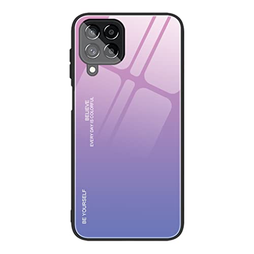 SEEKO Hülle für Samsung Galaxy M53 5G, Ultradünne Gehärtetem Glas Zurück & Weich Silikon TPU Rahmen Handyhülle Farbverlauf Farbe Case Stoßfest Schutzhülle, Pink Blau von SEEKO