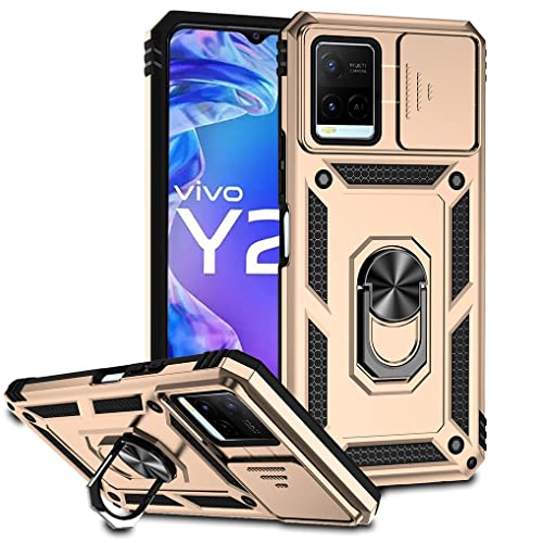 SEEKO Hülle für Vivo Y21 / Vivo Y21s / Vivo Y33s, Militär Robust Handyhülle Outdoor Stoßfest Silikon TPU + PC Handy Case Schutzhülle mit Kameraschutz und 360 Grad Ring Ständer - Gold von SEEKO