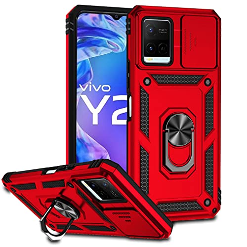 SEEKO Hülle für Vivo Y21 / Vivo Y21s / Vivo Y33s, Militär Robust Handyhülle Outdoor Stoßfest Silikon TPU + PC Handy Case Schutzhülle mit Kameraschutz und 360 Grad Ring Ständer - Rot von SEEKO