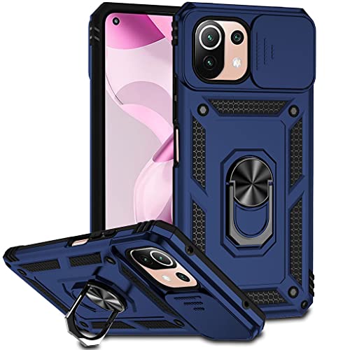 SEEKO Hülle für Xiaomi 11 Lite 5G NE/Xiaomi Mi 11 Lite (4G/5G), Militär Robust Handyhülle Stoßfest Silikon TPU + PC Case Schutzhülle mit Kameraschutz und 360 Grad Ring Ständer - Blau von SEEKO