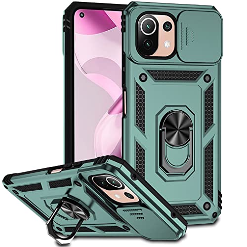 SEEKO Hülle für Xiaomi 11 Lite 5G NE/Xiaomi Mi 11 Lite (4G/5G), Militär Robust Handyhülle Stoßfest Silikon TPU + PC Case Schutzhülle mit Kameraschutz und 360 Grad Ring Ständer - Grün von SEEKO