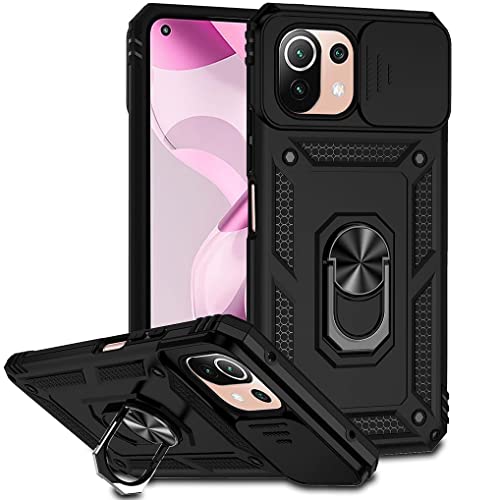 SEEKO Hülle für Xiaomi 11 Lite 5G NE/Xiaomi Mi 11 Lite (4G/5G), Militär Robust Handyhülle Stoßfest Silikon TPU + PC Case Schutzhülle mit Kameraschutz und 360 Grad Ring Ständer - Schwarz von SEEKO