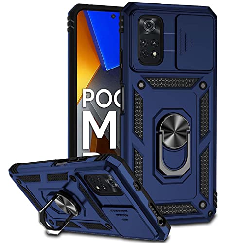 SEEKO Hülle für Xiaomi Poco M4 Pro 4G, Militär Robust Handyhülle Outdoor Stoßfest Silikon TPU + PC Handy Case Schutzhülle mit Kameraschutz und 360 Grad Ring Ständer - Blau von SEEKO