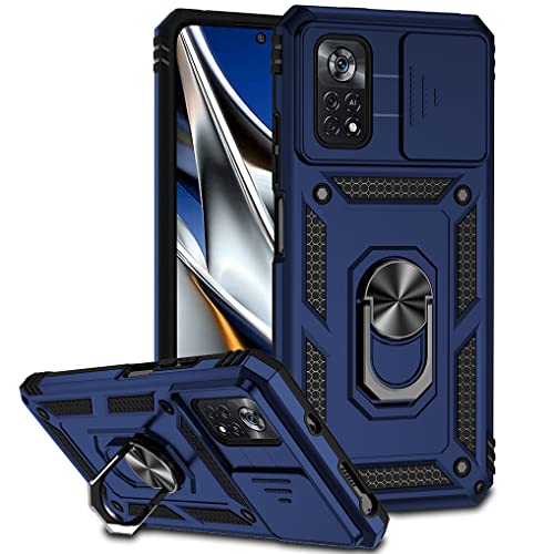 SEEKO Hülle für Xiaomi Poco X4 Pro 5G, Militär Robust Handyhülle Outdoor Stoßfest Silikon TPU + PC Handy Case Schutzhülle mit Kameraschutz und 360 Grad Ring Ständer - Blau von SEEKO