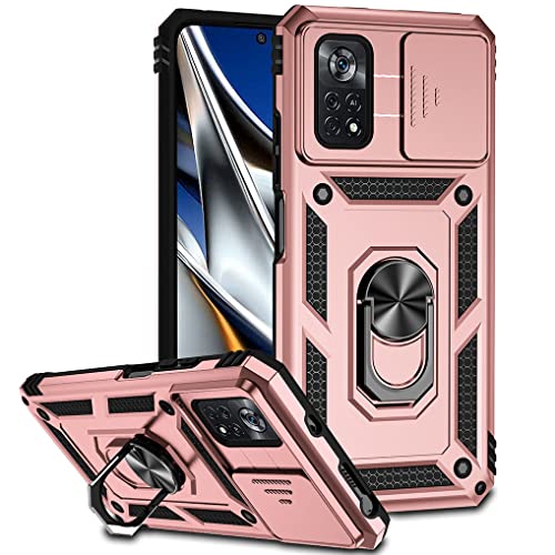 SEEKO Hülle für Xiaomi Poco X4 Pro 5G, Militär Robust Handyhülle Outdoor Stoßfest Silikon TPU + PC Handy Case Schutzhülle mit Kameraschutz und 360 Grad Ring Ständer - Roségold von SEEKO