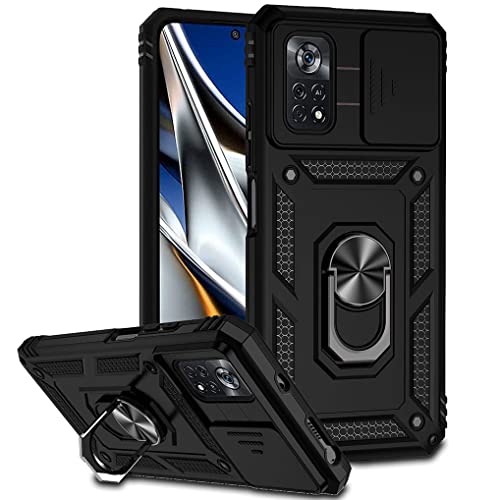 SEEKO Hülle für Xiaomi Poco X4 Pro 5G, Militär Robust Handyhülle Outdoor Stoßfest Silikon TPU + PC Handy Case Schutzhülle mit Kameraschutz und 360 Grad Ring Ständer - Schwarz von SEEKO