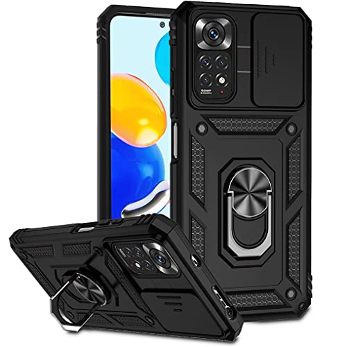 SEEKO Hülle für Xiaomi Redmi Note 11 4G / Redmi Note 11S 4G, Militär Robust Handyhülle Outdoor Stoßfest Silikon TPU + PC Handy Case Schutzhülle mit Kameraschutz und 360 Grad Ring Ständer - Schwarz von SEEKO