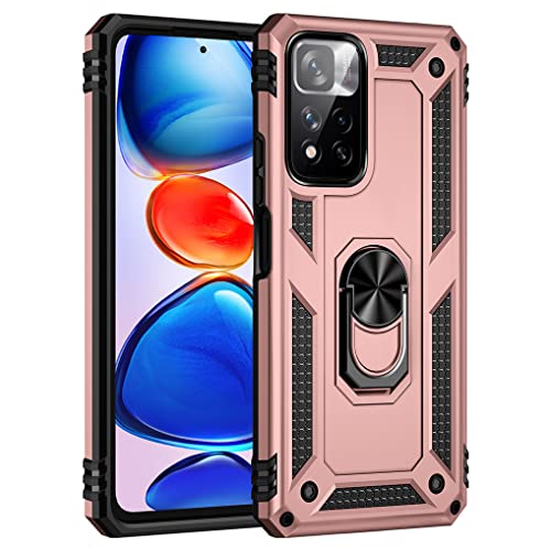SEEKO Hülle für Xiaomi Redmi Note 11 Pro+ 5G (Note 11 Pro Plus), Militär Strapazierfähig Robust Handyhülle Stoßfest Silikon TPU + PC Handy Case Schutzhülle mit 360 Grad Ring Ständer - Roségold von SEEKO