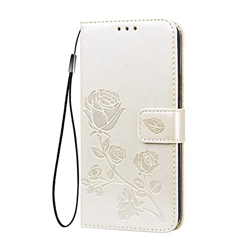 SEEKO Leder Hülle für Oppo Reno7 4G (Oppo Reno 7) Rose Geprägte Klapphülle, Premium PU Folio Brieftasche Stoßfest Schutzhülle Handyhülle mit Kartensteckplätze/Ständer, Gold von SEEKO