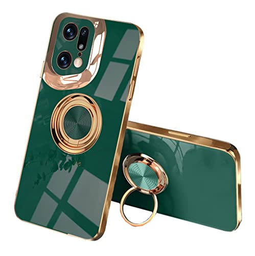 SEEKOO Hülle für Oppo Find X5 Pro, Galvanik Phnom Penh Design Ultra Dünn Glänzend Weich Silikon TPU Stoßfest Handyhülle Cover Schutzhülle mit 360 Grad Ring Ständer, Dunkelgrün von SEEKOO