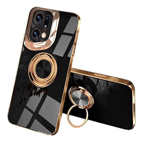 SEEKOO Hülle für Oppo Find X5 Pro, Galvanik Phnom Penh Design Ultra Dünn Glänzend Weich Silikon TPU Stoßfest Handyhülle Cover Schutzhülle mit 360 Grad Ring Ständer, Schwarz von SEEKOO