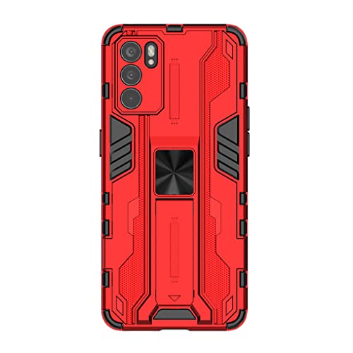 SEEKOO Hülle für Oppo Reno 6 5G (Reno6 5G), [Militärische Stoßfest Case] Ultra Dünn Harter PC Sanft TPU Schutzhülle Handyhülle mit Stabilem Faltbar Ständer - Rot von SEEKOO