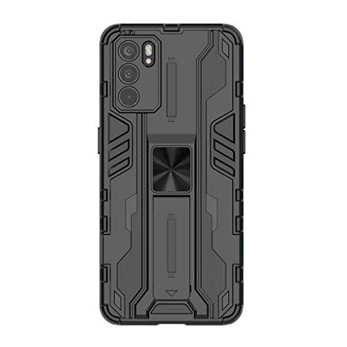 SEEKOO Hülle für Oppo Reno 6 5G (Reno6 5G), [Militärische Stoßfest Case] Ultra Dünn Harter PC Sanft TPU Schutzhülle Handyhülle mit Stabilem Faltbar Ständer - Schwarz von SEEKOO