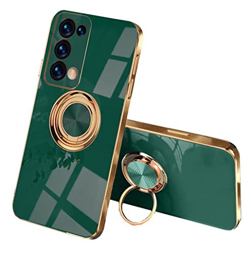 SEEKOO Hülle für Oppo Reno 6 Pro 5G (Reno6 Pro 5G), Galvanik Phnom Penh Design Ultra Dünn Glänzend Weich Silikon TPU Stoßfest Handyhülle Cover Schutzhülle mit 360 Grad Ring Ständer, Dunkelgrün von SEEKOO