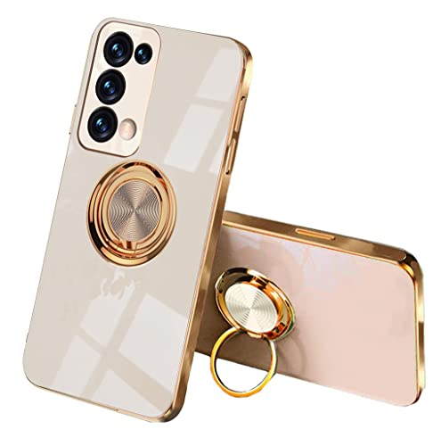 SEEKOO Hülle für Oppo Reno 6 Pro 5G (Reno6 Pro 5G), Galvanik Phnom Penh Design Ultra Dünn Glänzend Weich Silikon TPU Stoßfest Handyhülle Cover Schutzhülle mit 360 Grad Ring Ständer, Rosa von SEEKOO