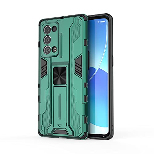 SEEKOO Hülle für Oppo Reno 6 Pro 5G (Reno6 Pro 5G), [Militärische Stoßfest Case] Ultra Dünn Harter PC Sanft TPU Schutzhülle Handyhülle mit Stabilem Faltbar Ständer - Grün von SEEKOO