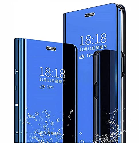 SEEKOO Hülle für Samsung Galaxy M33 5G, Handyhülle Clear View Cover Spiegel Flip PU Leder Hülle Plating PC Schutzhülle mit Hart Standfunktion - Blau von SEEKOO