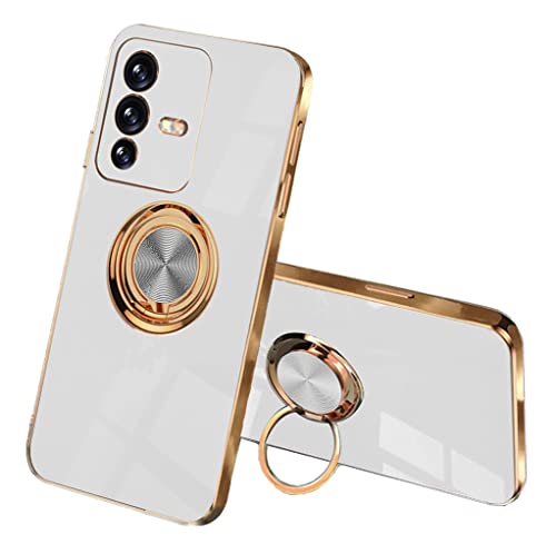 SEEKOO Hülle für Vivo V23 5G / Vivo S12, Galvanik Phnom Penh Design Ultra Dünn Glänzend Weich Silikon TPU Stoßfest Handyhülle Cover Schutzhülle mit 360 Grad Ring Ständer, Weiß von SEEKOO