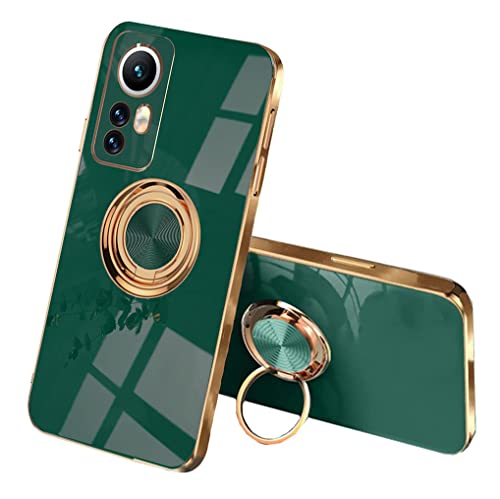 SEEKOO Hülle für Xiaomi 12 Pro, Galvanik Phnom Penh Design Ultra Dünn Glänzend Weich Silikon TPU Stoßfest Handyhülle Cover Schutzhülle mit 360 Grad Ring Ständer, Dunkelgrün von SEEKOO