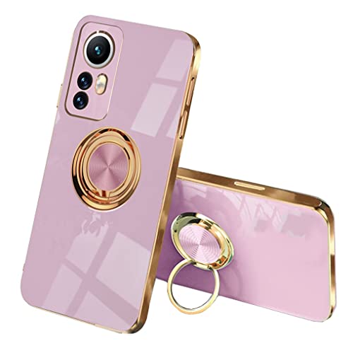 SEEKOO Hülle für Xiaomi 12 Pro, Galvanik Phnom Penh Design Ultra Dünn Glänzend Weich Silikon TPU Stoßfest Handyhülle Cover Schutzhülle mit 360 Grad Ring Ständer, Lila von SEEKOO