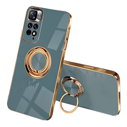 SEEKOO Hülle für Xiaomi Redmi Note 11 Pro 5G/4G, Galvanik Phnom Penh Design Ultra Dünn Glänzend Weich Silikon TPU Stoßfest Handyhülle Cover Schutzhülle mit 360 Grad Ring Ständer, Grau von SEEKOO