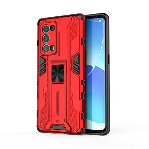 SEEKOO Schutzhülle für Oppo Reno 6 Pro 5G (Reno6 Pro 5G), doppelte Schicht, verstärkt, TPU-Silikon, stoßfest, Schutzhülle, mit Halterung und Ständer – Rot von SEEKOO