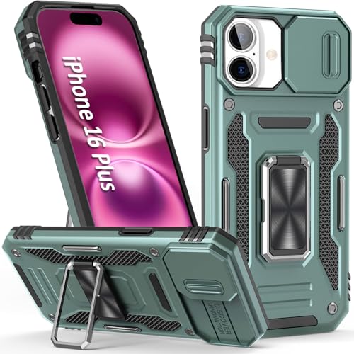 SEFING Hülle für iPhone 16 Plus Handyhülle iPhone 16 Plus Hülle mit Ständer & Kameraabdeckung, zweilagig, stoßfest, militärischer Fallschutz, für 16 Plus (Alpingrün) von SEFING