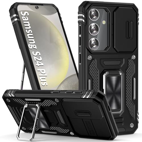 SEFING Schutzhülle für Samsung Galaxy S24 Plus – Ständer, Ringhalterung, magnetische Autohalterung, Kameraobjektivabdeckung (schwarz) von SEFING