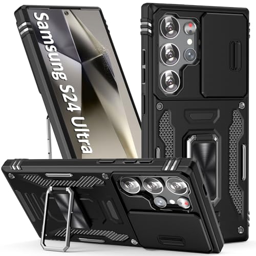 SEFING Schutzhülle für Samsung Galaxy S 24 Ultra mit Kameralinsenabdeckung, mit Ringhalterung, Ständer, passend für magnetische Autohalterung, für Samsung Galaxy S24 Ultra (Schwarz) von SEFING