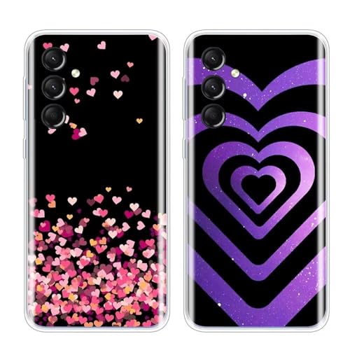 SEHEYA 2 Stück Hüllen für Samsung Galaxy A14 5G / A14 4G Hülle Silikon Süß Druck Weiche TPU Klare Handyhülle mit Motiv Ultra Dünne Kamera Schutz Case Schutzhülle Cover, Herzen Schwarz Lila von SEHEYA