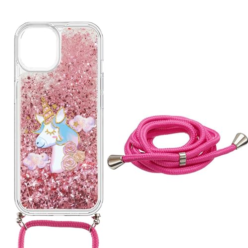 SEHEYA Handykette Hülle für iPhone 8 / iPhone 7 Flüssigkeit Glitzer Handyhülle zum umhängen Transparent Silikon Schutzhülle mit Band Kordel Case Mädchen, Rosa Einhorn von SEHEYA