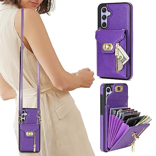 SEHEYA Handykette Hülle kompatibel mit Samsung Galaxy S20 FE Leder Handyhülle Schutzhülle mit Kordel Handytasche zum Umhängen Etui 2 in 1 Handy Cover Karten Börse Lila von SEHEYA