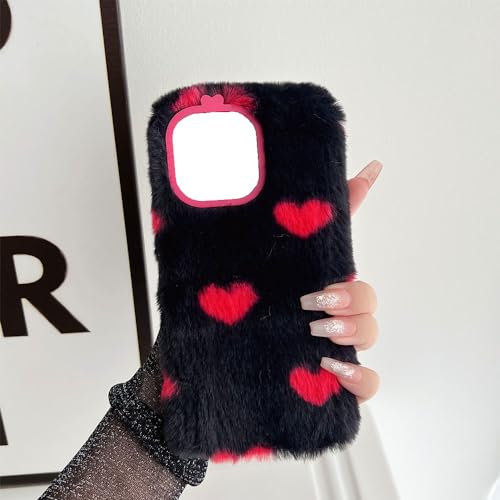 SEHEYA Plüsch Hülle für Samsung Galaxy A50 Flauschige Handyhülle Liebe Herz Hülle Flaumig Kunstfell Dünne Weich TPU Silikon Pompom Flauschig Schutzhülle Damen Case - Schwarz/Rosa von SEHEYA